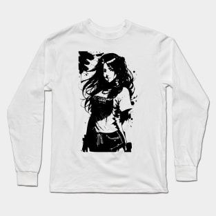 Kawaii Anime Girl Wearing Tshirt 02 Long Sleeve T-Shirt